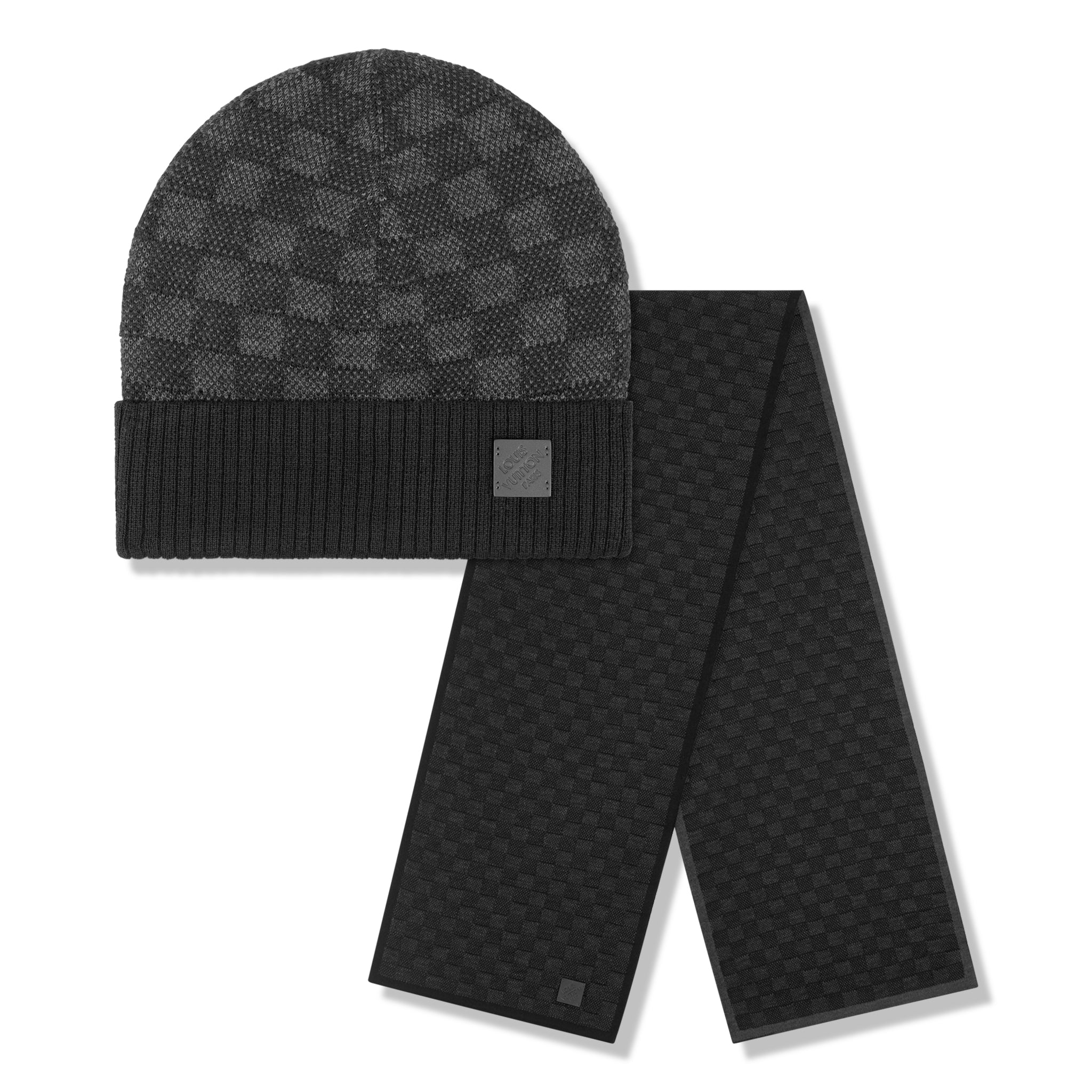 Set view of Louis Vuitton Néo Petit Damier Anthracite Beanie & Scarf NVPROD3920087V